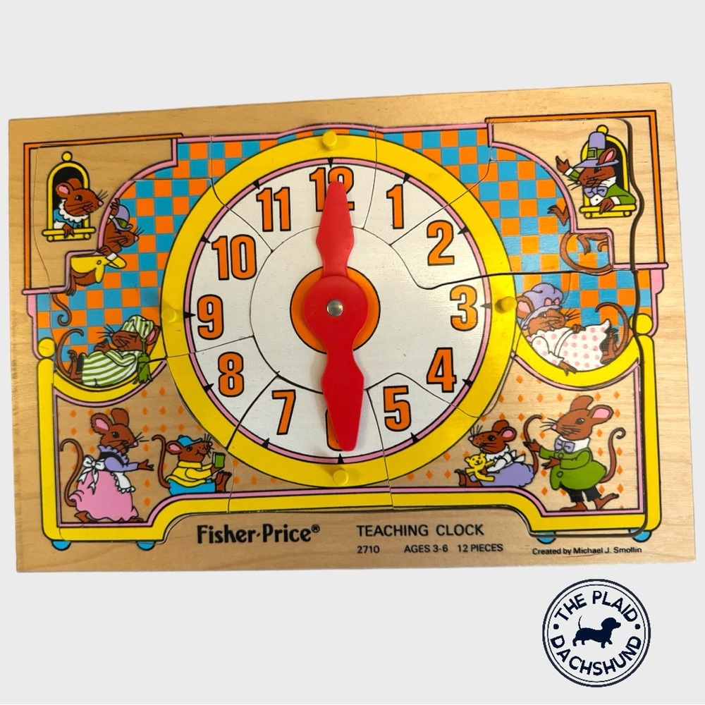Vintage Fisher-Price Teaching Clock Puzzle - Red and